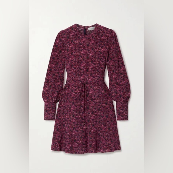 REBECCA VALLANCE Rosette Belted Floral-Print Silk Crepe De Chine Mini Dress - Picture 4 of 16